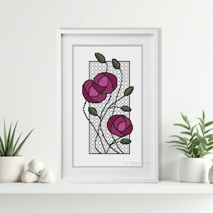 Blackwork & Cross Stitch Pattern - Mackintosh Climbing Roses by Peppermint Purple