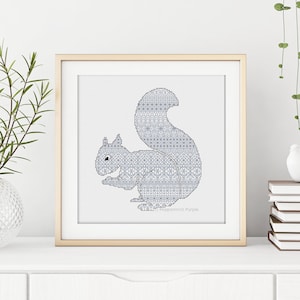 Blackwork Pattern - Squirrel Blackwork by Peppermint Purple