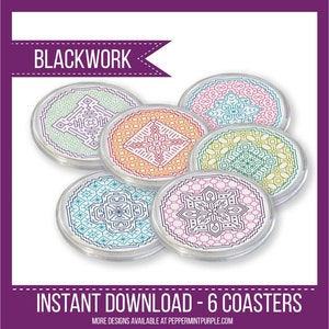 Dutch Tile Coasters; Blackwork PDF Pattern - by Peppermint Purple