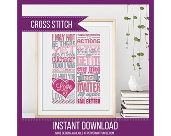 Modern Cross Stitch Pattern, Counted Cross-Stitch Chart , xstitch chart, Inspirational  Cross Stitch Chart by Peppermint Purple