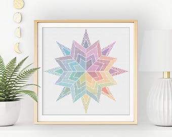 Motif Blackwork - Étoile arc-en-ciel Blackwork par Peppermint Purple