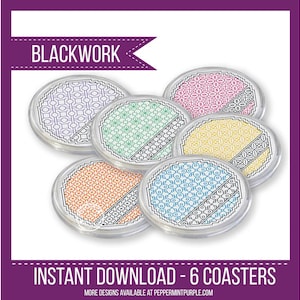 Blackwork Coasters  Blackwork Pattern, Blackwork Diagonal Coasters, Coloured Blackwork Chartby Peppermint Purple