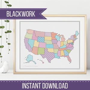 USA Blackwork Map by Peppermint Purple