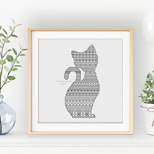Blackwork Pattern - Cat Silhouette by Peppermint Purple