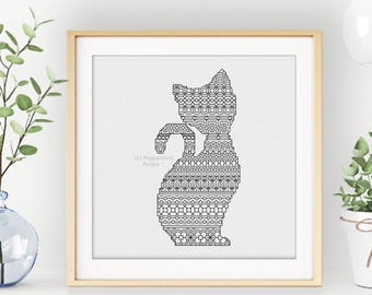 Motif Blackwork - Silhouette de chat par Peppermint Purple