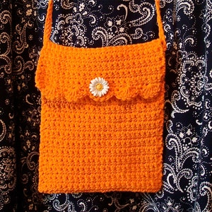 Bright Orange Crossbody Bag - Bright Orange Crossbody Purse - Orange Phone Bag - Crocheted Shoulder Bag - Orange Vertical Phone Bag