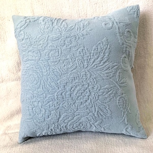 Upcycled Matelasse Floral Quilt Pillow - Floral Quilted Pillow - Handmade Quilt Pillow - Light Blue Floral Pillow