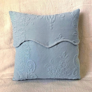 Upcycled Matelasse Floral Quilt Pillow - Floral Quilted Pillow - Handmade Quilt Pillow - Light Blue Floral Pillow