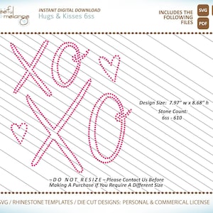 XO XO Hugs and Kisses Rhinestone Template Design, Instant Download Svg, Dxf, Pdf Files