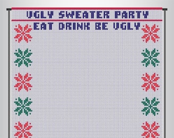 Ugly Sweater Party Backdrop 8x8, Faux Knit Banner, Instant Download Printable, You Print