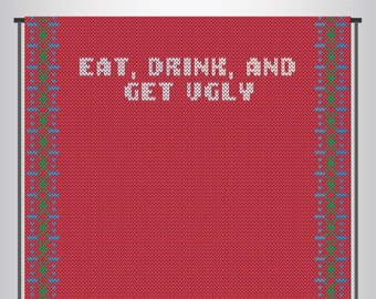 Eat, Drink and Get Ugly Sweater Party Backdrop 8x8, Faux Knit Banner, Instant Download Printable, You Print