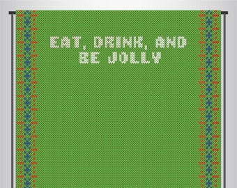 Eat, Drink and Be Jolly Ugly Sweater Party Backdrop 8x8, Faux Knit Banner, Instant Download Printable, You Print