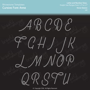 Cursive Script Ann Rhinestone Alphabet Numeric Template 8ss Stones, SVG, DXF, PDF Files, No Cutter Breeful Can Die-Cut This Stencil 4 U