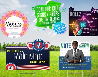 Contour Cut Signs and Props | Signs with Custom Design| Event Props, Photo, Campaign Yard Sign | Include Your Photo and Logo | Various Sizes