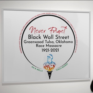 Black Wall Street 100e Memorial Tulsa met Ida B. Well fakkeldrager ontwerp, Amerikaanse zwarte geschiedenis, kleurstofsublimatie, SVG, PNG, digitaal bestand