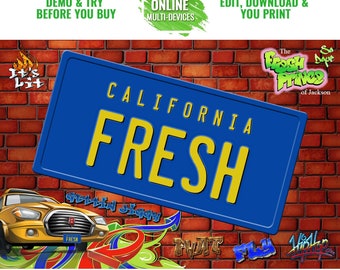 Fresh License Plate UNLIMITED, EDITABLE Design for 30 Days, Edit Yourself, Fresh Prince Fresh Princess Graphics, Fresh Prince Decor, Corjl