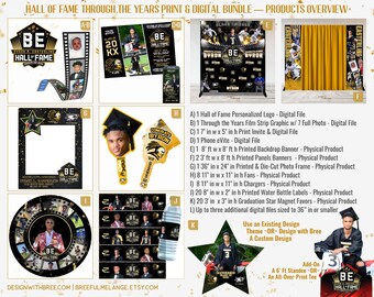 Hall of Fame Graduation Through The Years Print & Digital Bundle #1, Birthday Bundle, 15 Designs 60 Printed Items, 2024 Graduation Bundle