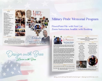 Military Pride Funeral Program PowerPoint Template | Celebration of Life Memorial Program Template | Free Troubleshooting | Zoom Instruction