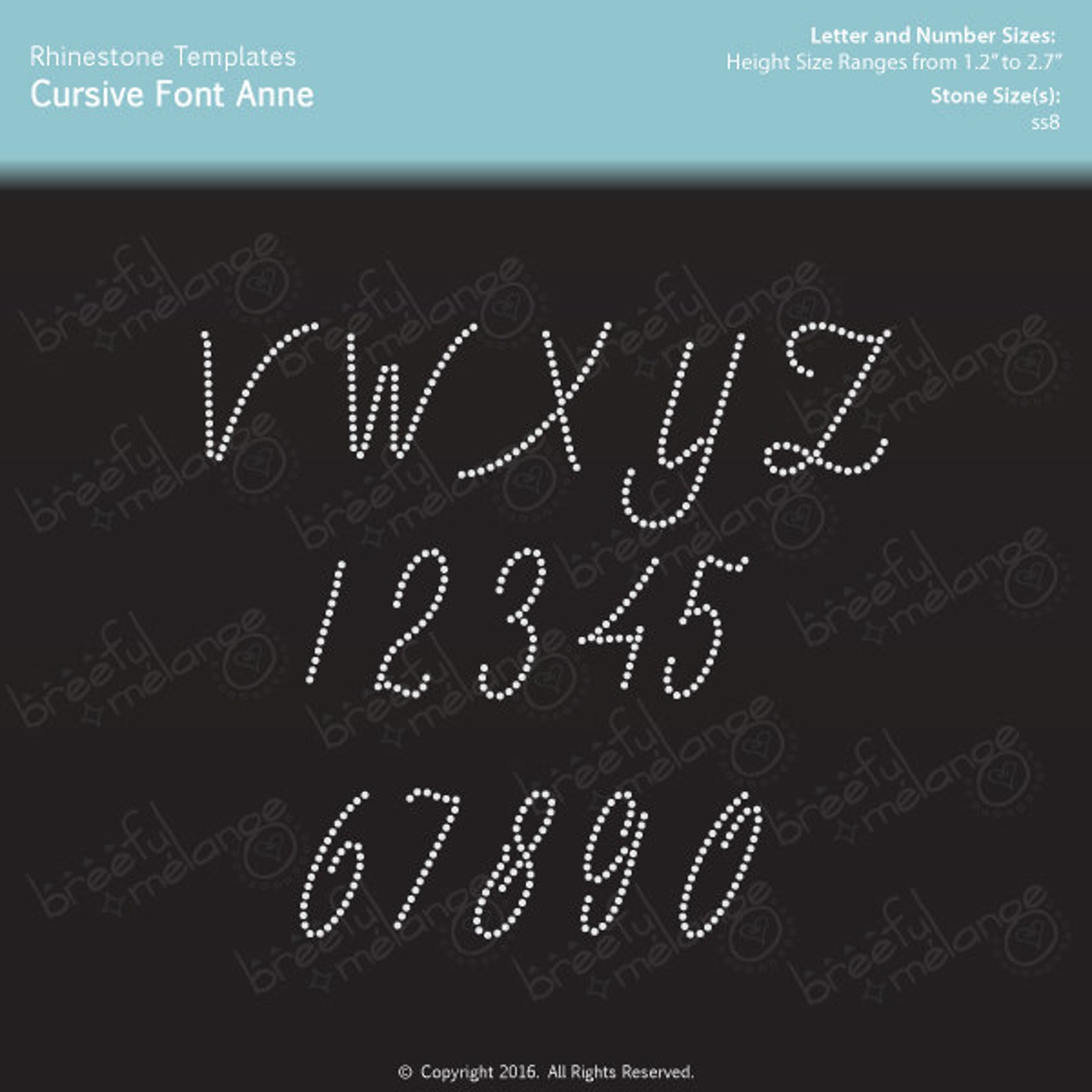 Cursive Script Ann Rhinestone Alphabet Numeric Template 8ss Stones, SVG ...
