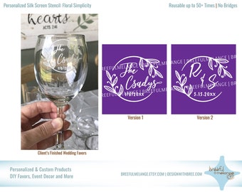 Floral Simplicity Silk Screen Stencil, Reusable Personalized Stencil for Wine Glasses, Mason Jars, Video-PDF Tutorials