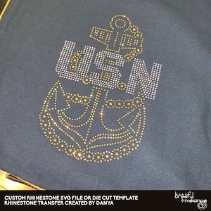US Navy Anchor Filled 6ss, 16ss, Rhinestone Template, Working Product Images for Silhouette Studio and Cricut Design Space, Images 1 and 2