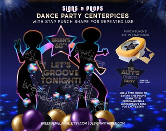 Dance Party Centerpieces Prop | Full of Soul Party, Disco Soul Train Theme Party | Interchangeable Star | Double-Side | Various Sizes
