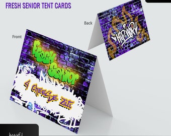 Fresh Senior Tent Card, Place Card, Buffet Label, Table Card, Graduation, Prom, Birthday, Graffiti Party, Skate Party, Corjl