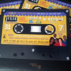 80s 90s Birthday Cassette Tape Invite 7x5", Martin Birthday, Custom Design for Any Event, Digital File, Printed Die-Cut Invite + Free eVite