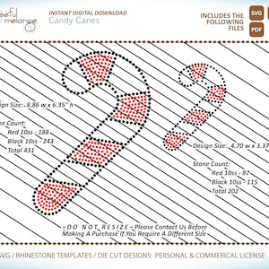 Candy Canes 6ss and 10ss Rhinestone Template, Instant Download SVG, DXF, PDF Files