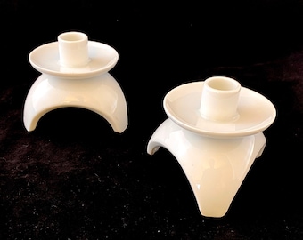 Modernist Candle Holder Pair in White Porcelain - Elegant Design