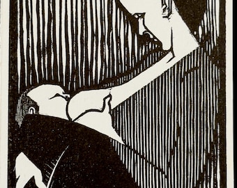 Escher Wood Cut - Love c. 1921 from the Flor de Pascua Series Reproduction Print