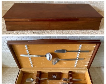 Silverware Storage Case - Vintage Lyon Walnut with Velvet Lined Silver / Flatware Storage Case