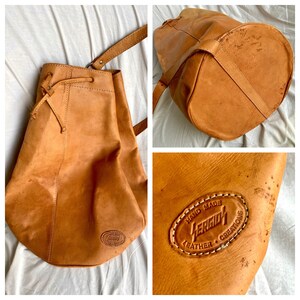 Sergios Leather Satchell - Vintage Natural Large Leather Cinch Top Satchell With Overarm Strap