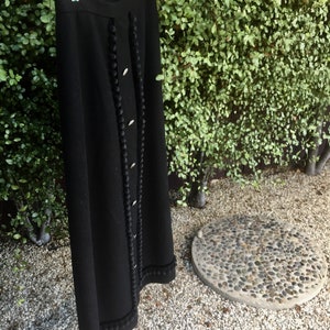 Traditional Swiss Wool Skirt - Bavarian Folk Wear Long Black Skirt with Ball Fringe and Filigre Buttons Oktoberfest