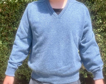 Pendleton Pullover Sweater - Vintage Mid 1960's Blue Pendleton Pullover Sweater 100% Wool V-Neck