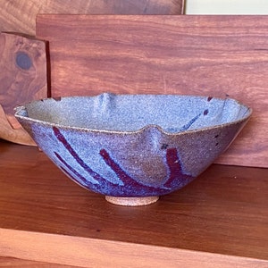 Vintage Pottery Dish - Delicate Thin Wall Pottery Dish with Pinched Rim and Drip Glaze Signed by Artist