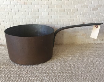 Early Settlers Copper Pot - Antique Hand Forged Dovetail with Riveted Handle