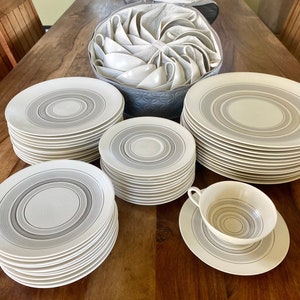 Sascha Brastoff Grey Ripple Pattern - Extraordinary Vintage China Set 61 Pieces - Mid Century Modern Bone China Dinnerware