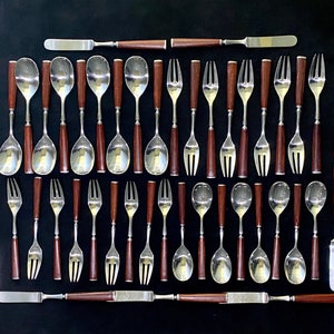 Dansk Wood Accent Flatware - Jens Quistgaard Designed Wood Handle with Stainless Set of Eight Place Settings + 43 Total Pieces