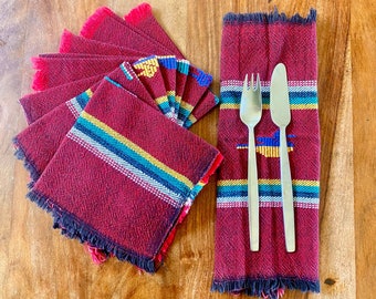 Guatemalan Embroidered Napkins - Vintage Cotton Napkins Set of 8 Hand Embroidered Folk Art in Guatemala