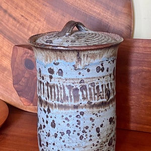 MCM Pottery - Vintage Stoneware Ceramic Pottery Vessel with Lid Signed by the Artist
