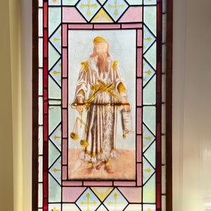 Stained Glass Window Panel Framed - Figural c. 1870&#39;s Gothic Revival Victorian Era