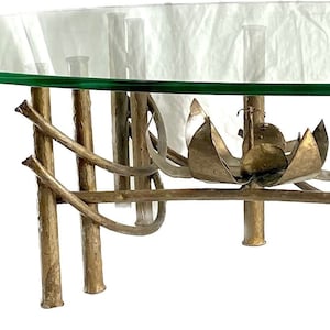 Silas Seandel Coffee Table - Mid Century Modern Brass Brutalist Style with Thick Glass Top