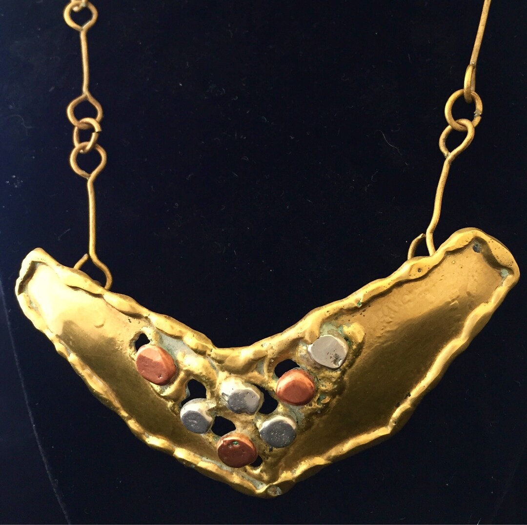 Brutalist Necklace Vintage Mixed Metal Necklace in the Etsy