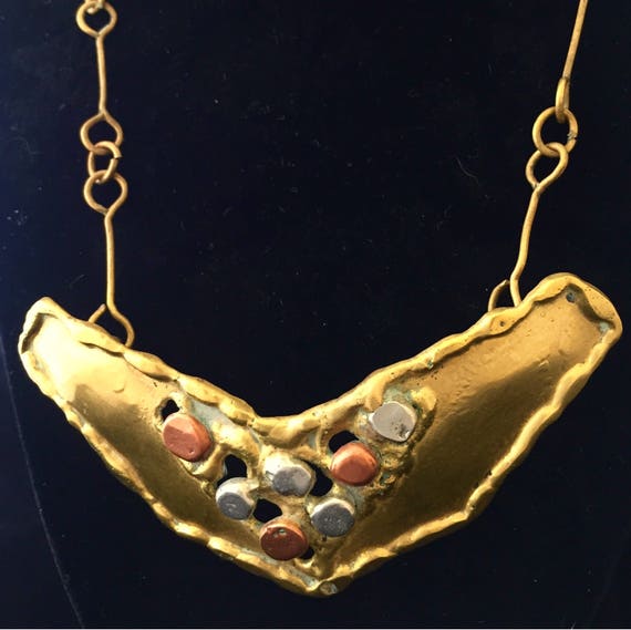 Brutalist Necklace - Vintage Mixed Metal Necklace