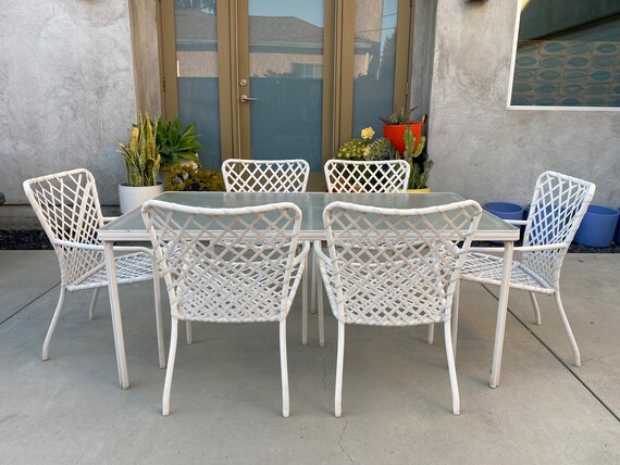 Brown Jordan Tamiami Set Vintage Rectangular Dining Table and 6 Matching Chairs Cream on Cream Etsy
