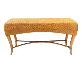 SOLD - Woven Cane Top Console With Wrapped Bamboo Accents