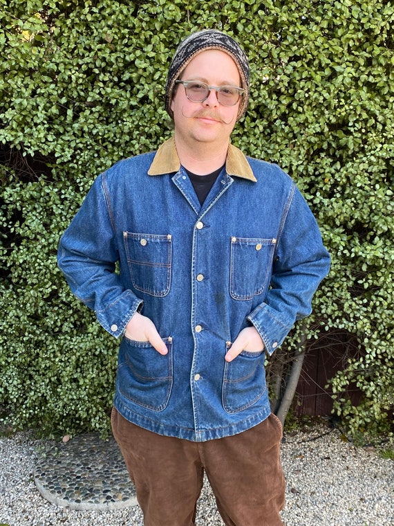 Vintage Ralph Lauren Chore Barn Jacket Denim With Corduroy Collar and Cotton Plaid Lining Etsy