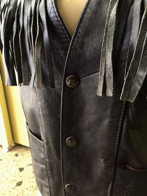 Leather Bikers Vest - Vintage Leather Hippy Biker… - image 4