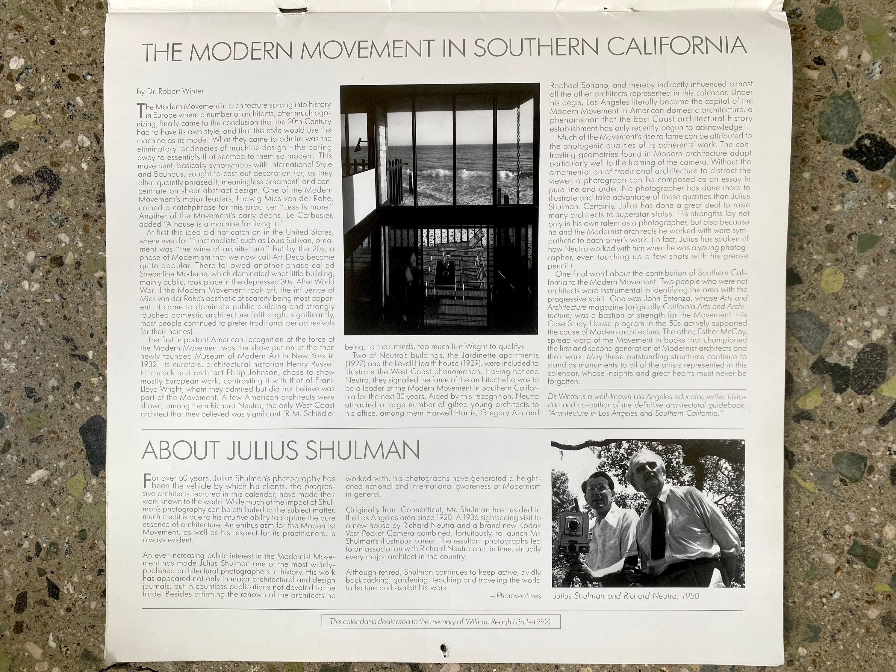Julius Shulman Designs for Living Calendar the Work of 12